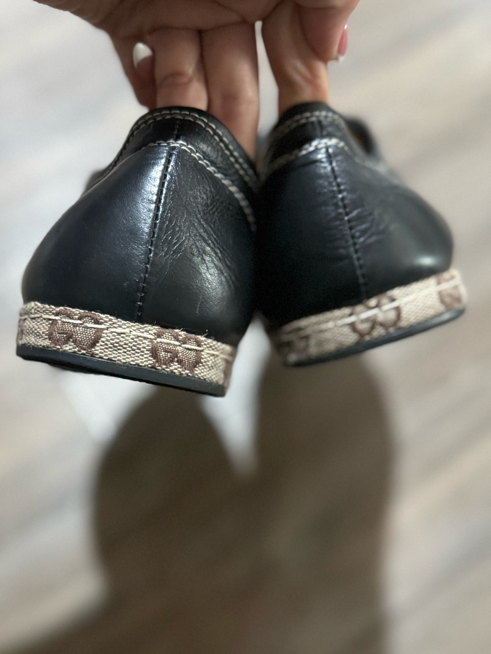 Vintage Gucci Black Leather Web Stripe Sneakers Shoes Size 43 Made In Italy - Picture 8 of 11